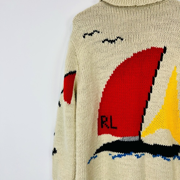 Polo Ralph Lauren Cream Boating Nautical Chunky Knit Zipped Cardigan UK L - Picture 13 of 15